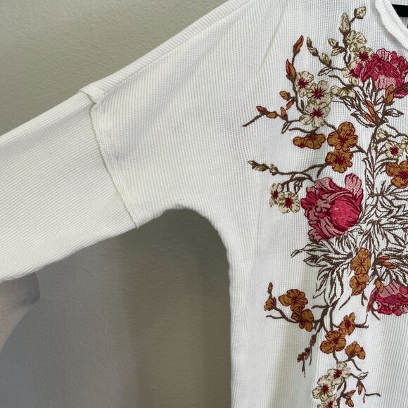 Sundance Womens Large White Floral Embroidered Waffle Knit Long Sleeve Top - Picture 8 of 9